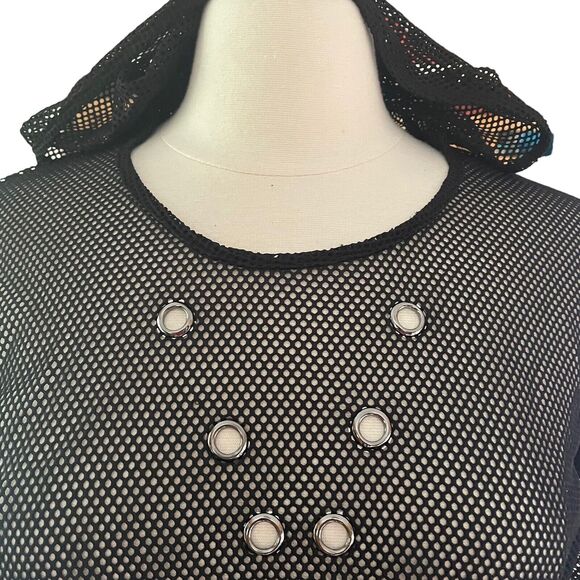 BSBW for LF Reworked NEW $132 Mesh Cropped Black Hoodie Sz S Streetwear Grommets - Picture 2 of 9